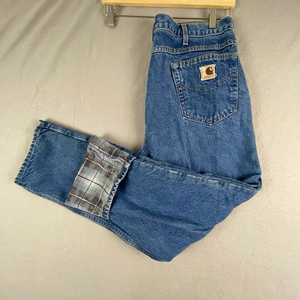 Carhartt B21 DST 36X32 Flannel Lined Denim Blue Jeans Pants